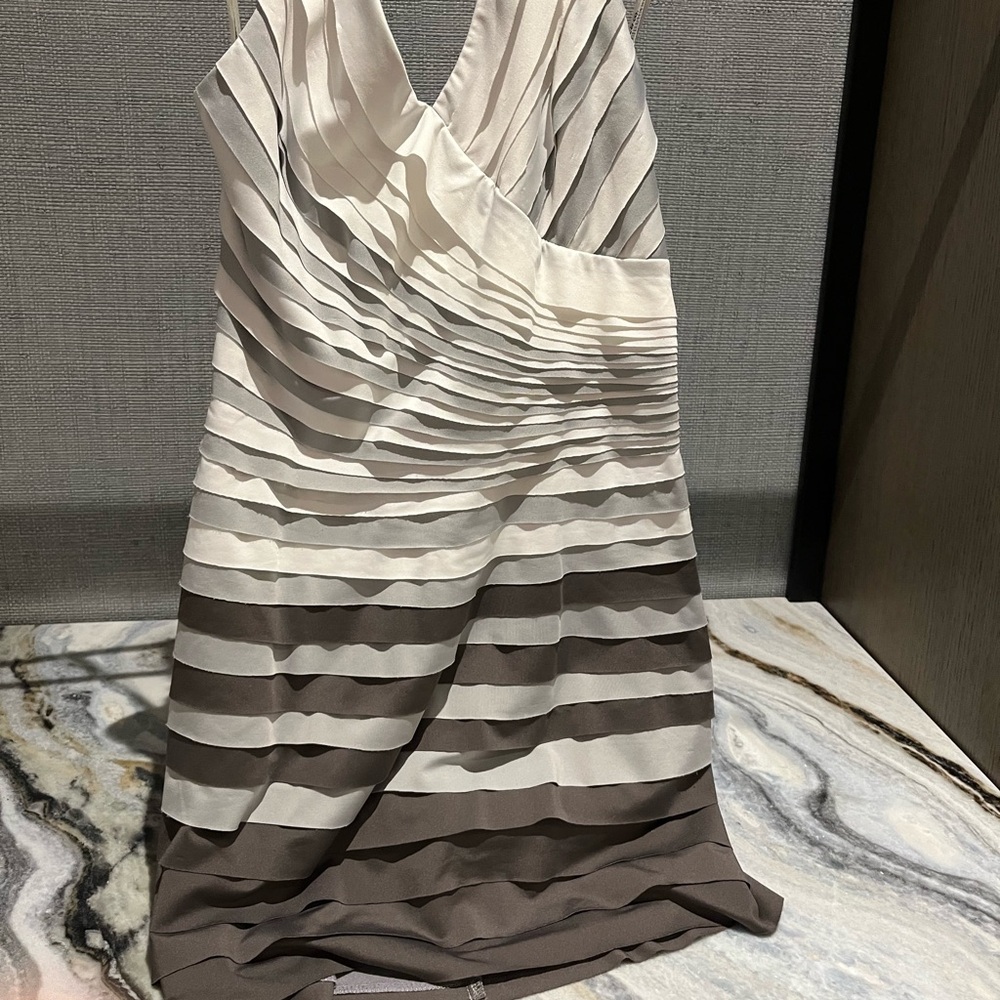 Elegant Striped Dress in Cream and Brown